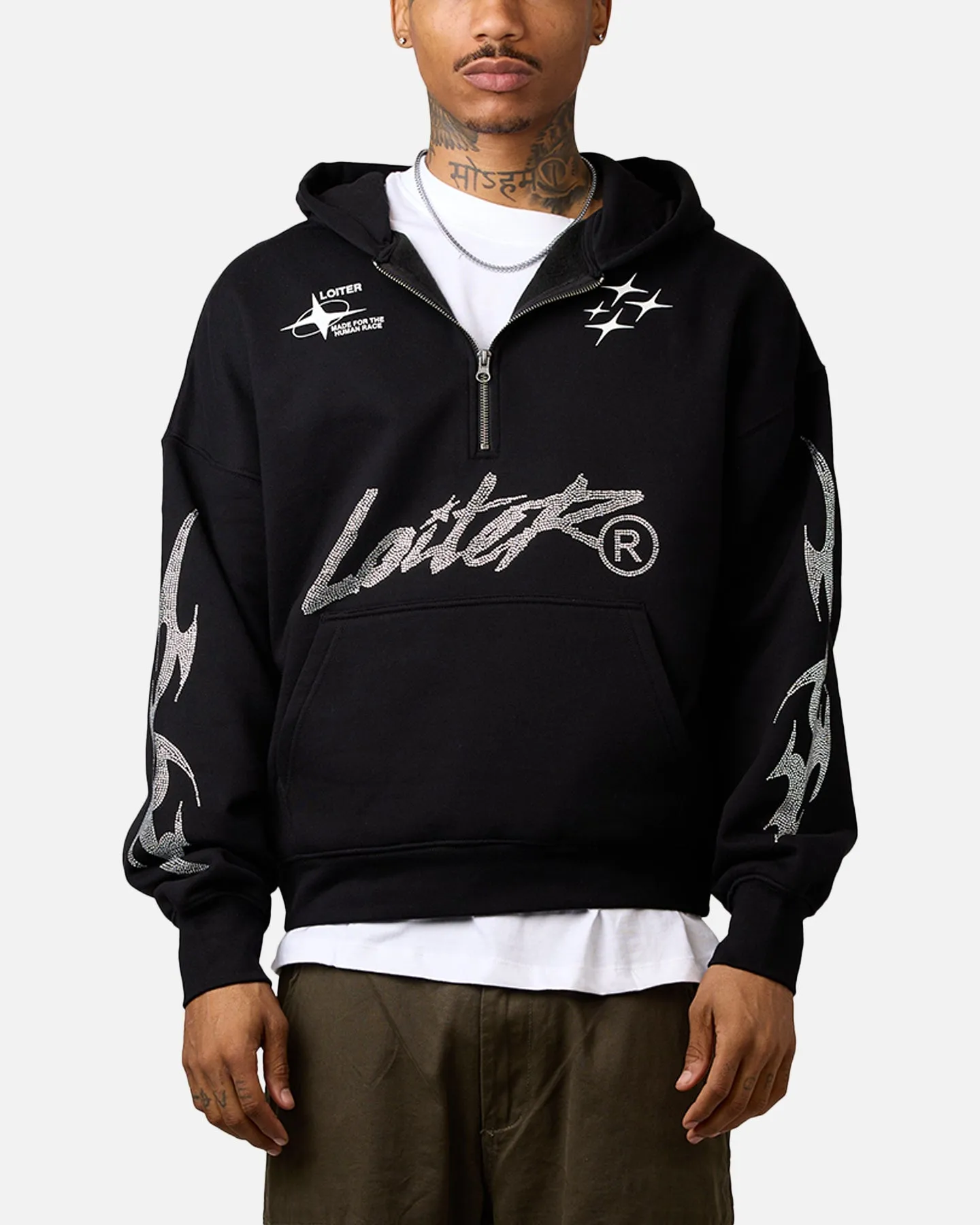 Loiter Rave Strass Kapuzenpullover Schwarz