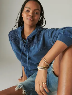 Lucky Brand Bestickte Schnürkapuze Indigo Lucky Brand