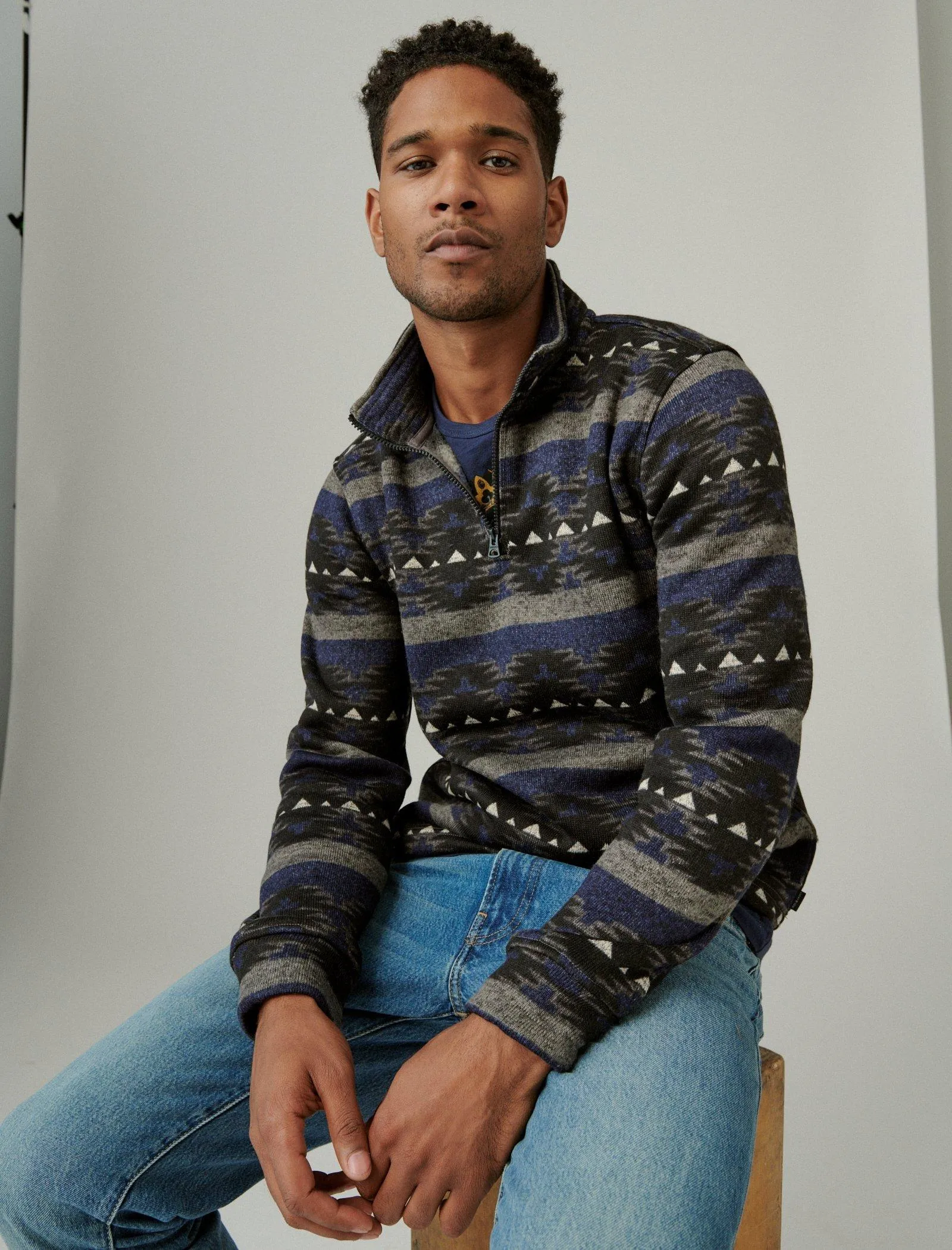 Lucky Brand Los Feliz Fleece Halbzip Mock Neck Multi Lucky Brand