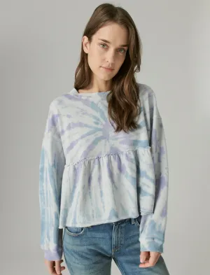 Lucky Brand Puffärmeliger Sweatshirt Blauer Wirbel Tie Dye Lucky Brand