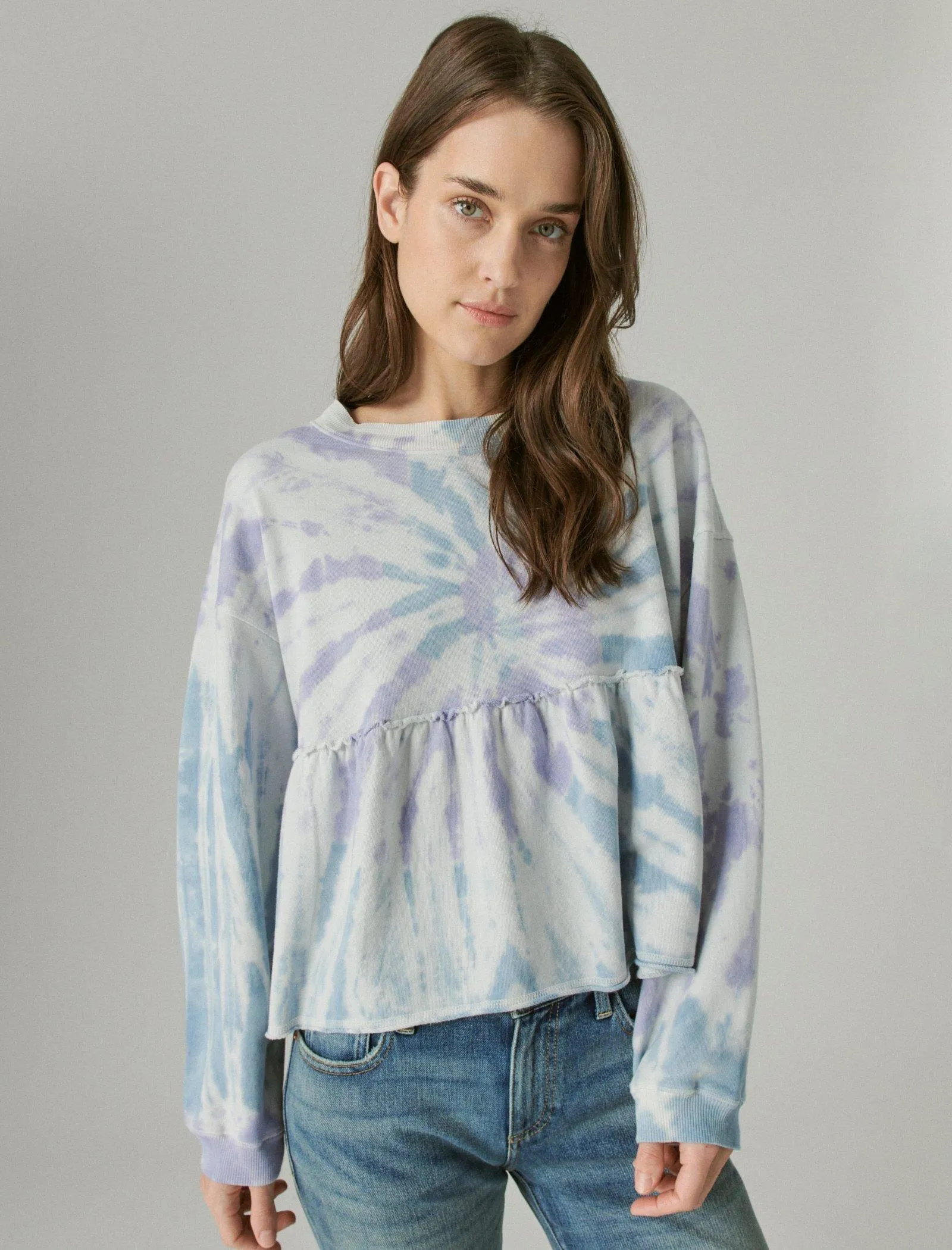 Lucky Brand Puffärmeliger Sweatshirt Blauer Wirbel Tie Dye Lucky Brand