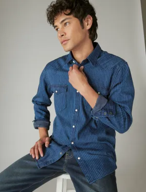 Lucky Brand Western Langarmhemd mit Bahnstreifen Blau Streifen Lucky Brand