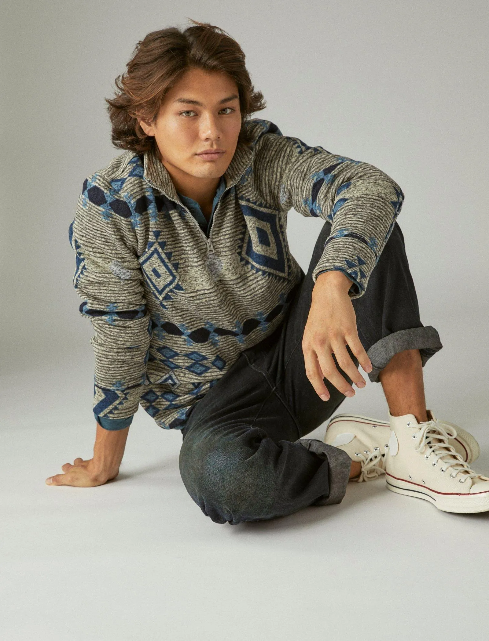 Lucky Brand Südwest-Druck Los Feliz Fleece Halbzip Mock Neck Multi Lucky Brand