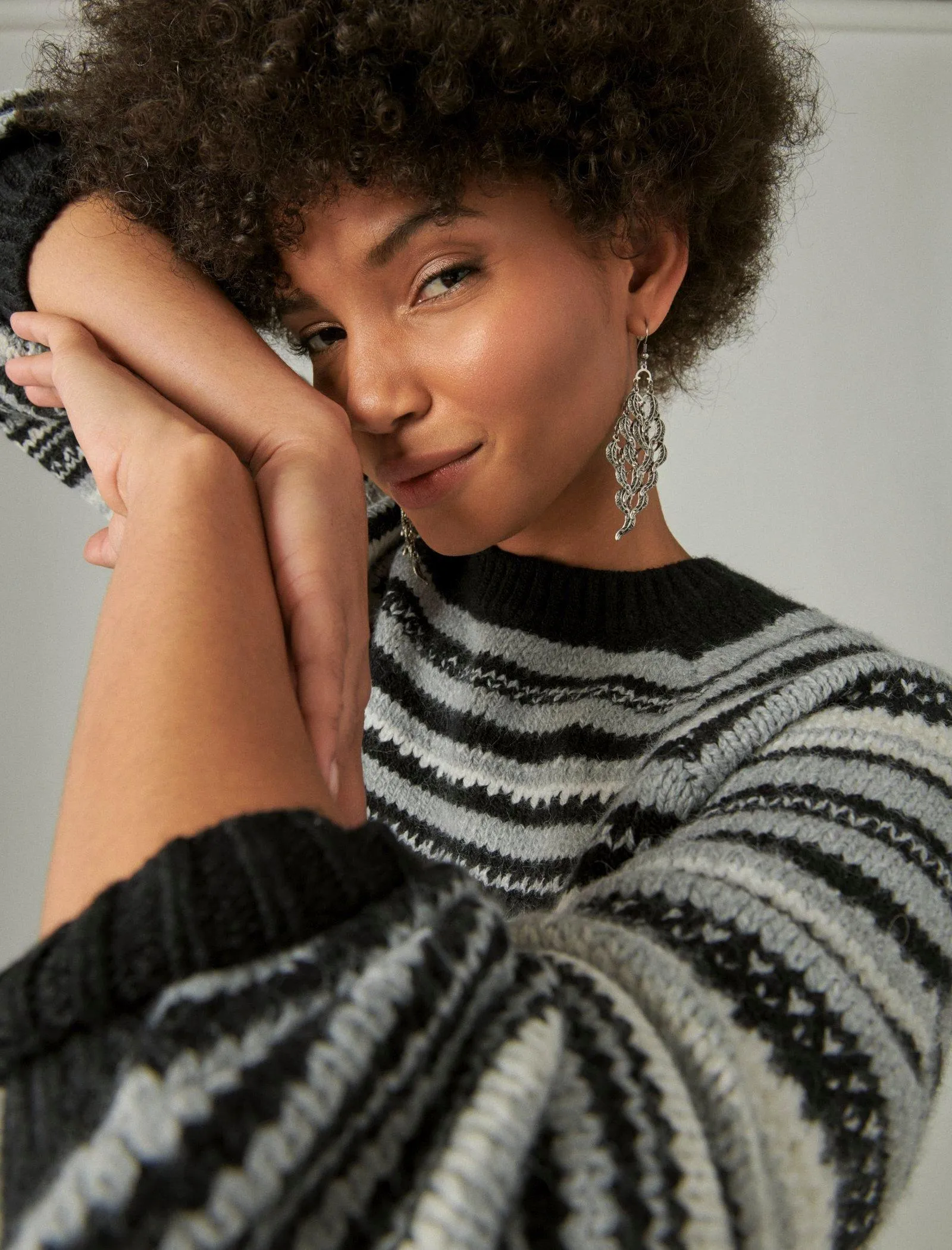 Lucky Brand Spacedye Crew Pullover Schwarz Und Grau Kombination Lucky Brand