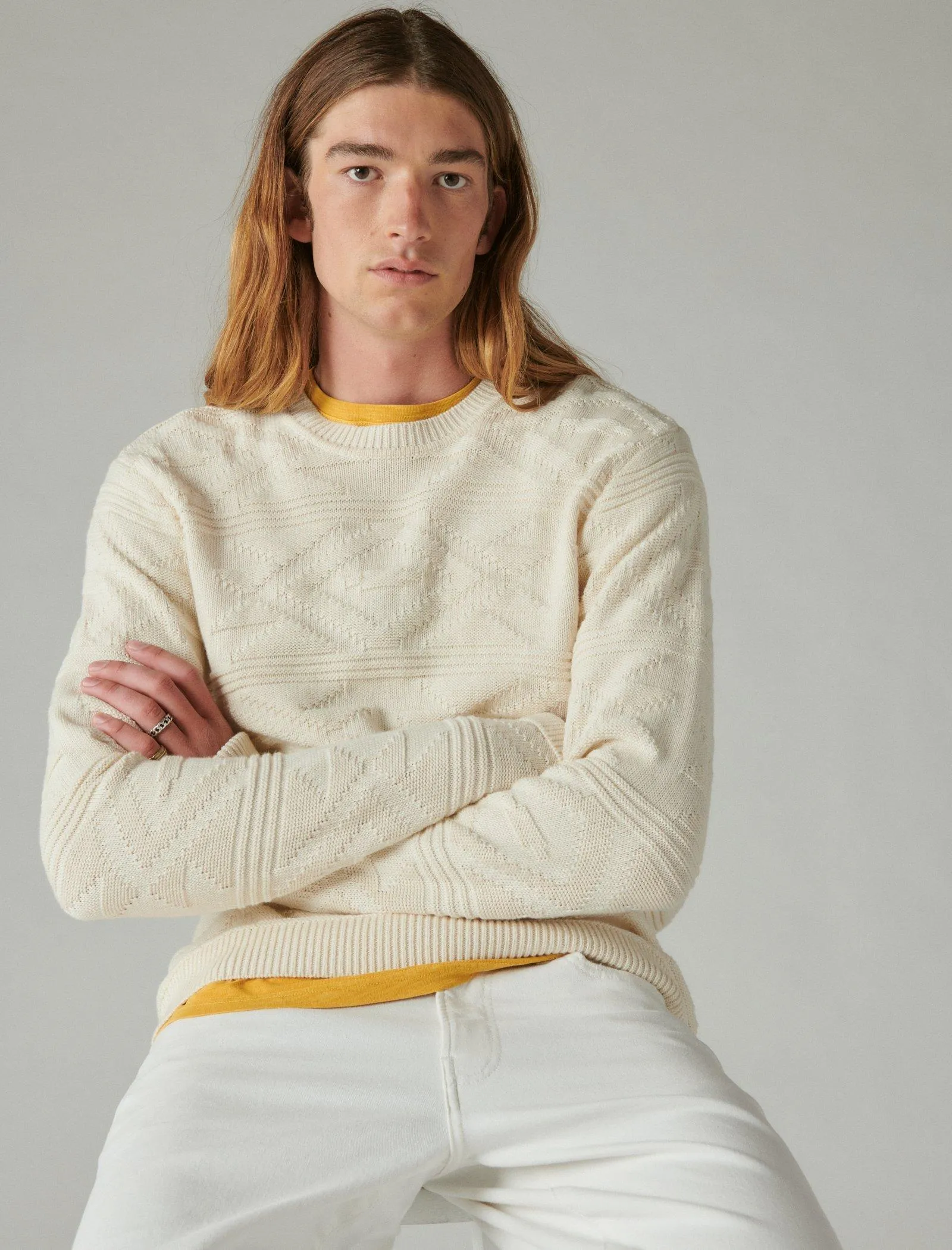 Lucky Brand Strukturierter Rundhalspullover Stroh Heather Lucky Brand