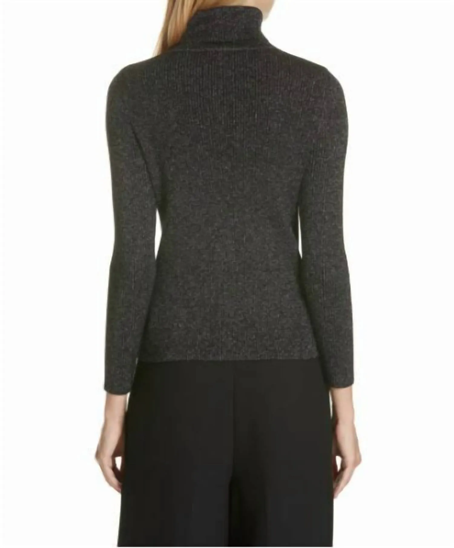 Lurex Rippstrick-Rollkragenpullover in Schwarz