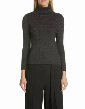 Lurex Rippstrick-Rollkragenpullover in Schwarz