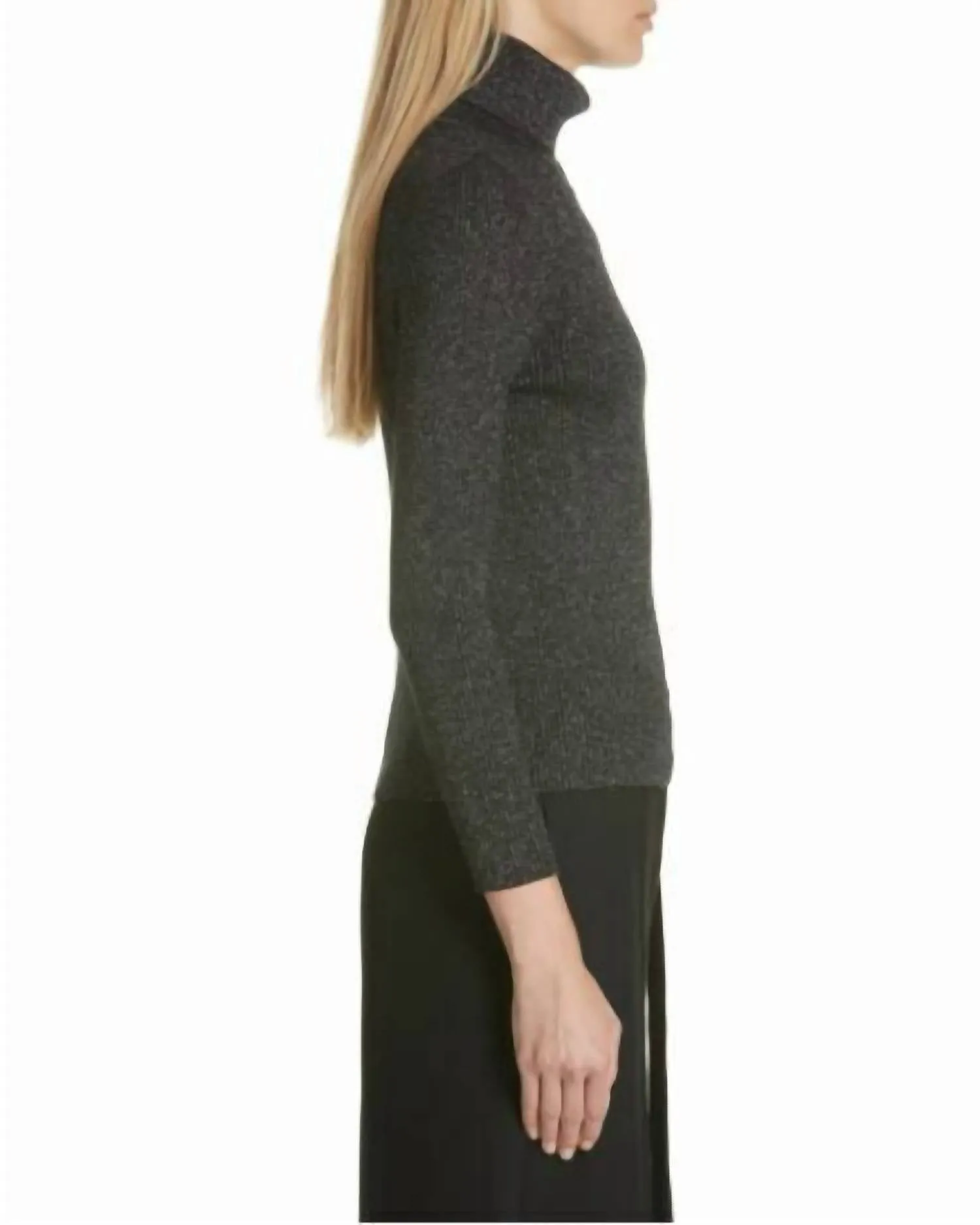 Lurex Rippstrick-Rollkragenpullover in Schwarz