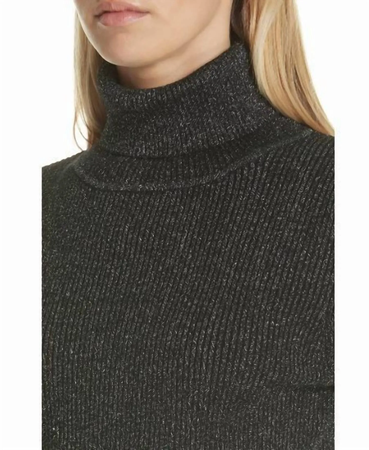 Lurex Rippstrick-Rollkragenpullover in Schwarz