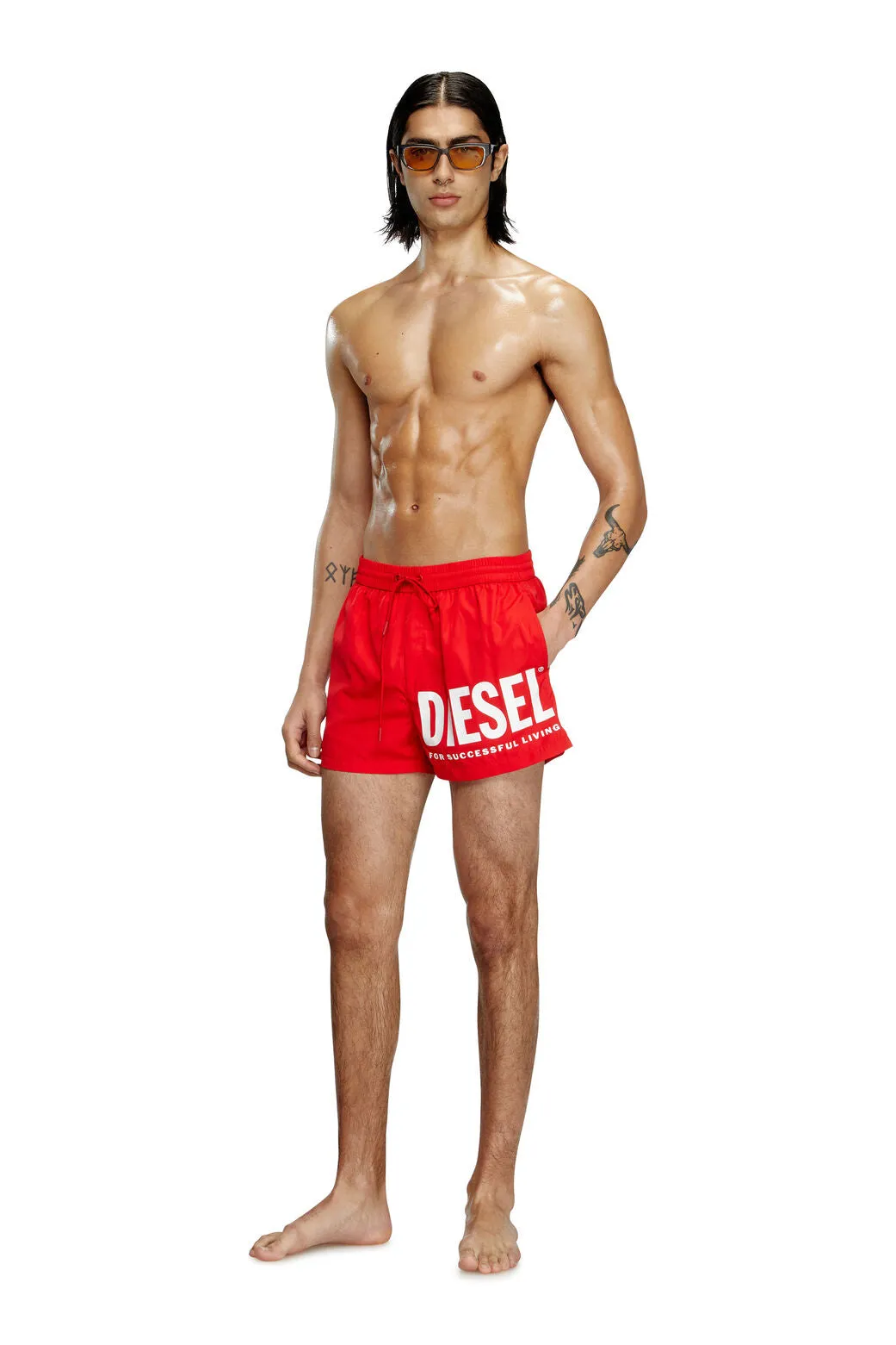 Mario-34-D-Core Badeshorts mit Logo-Print Rot/Weiß