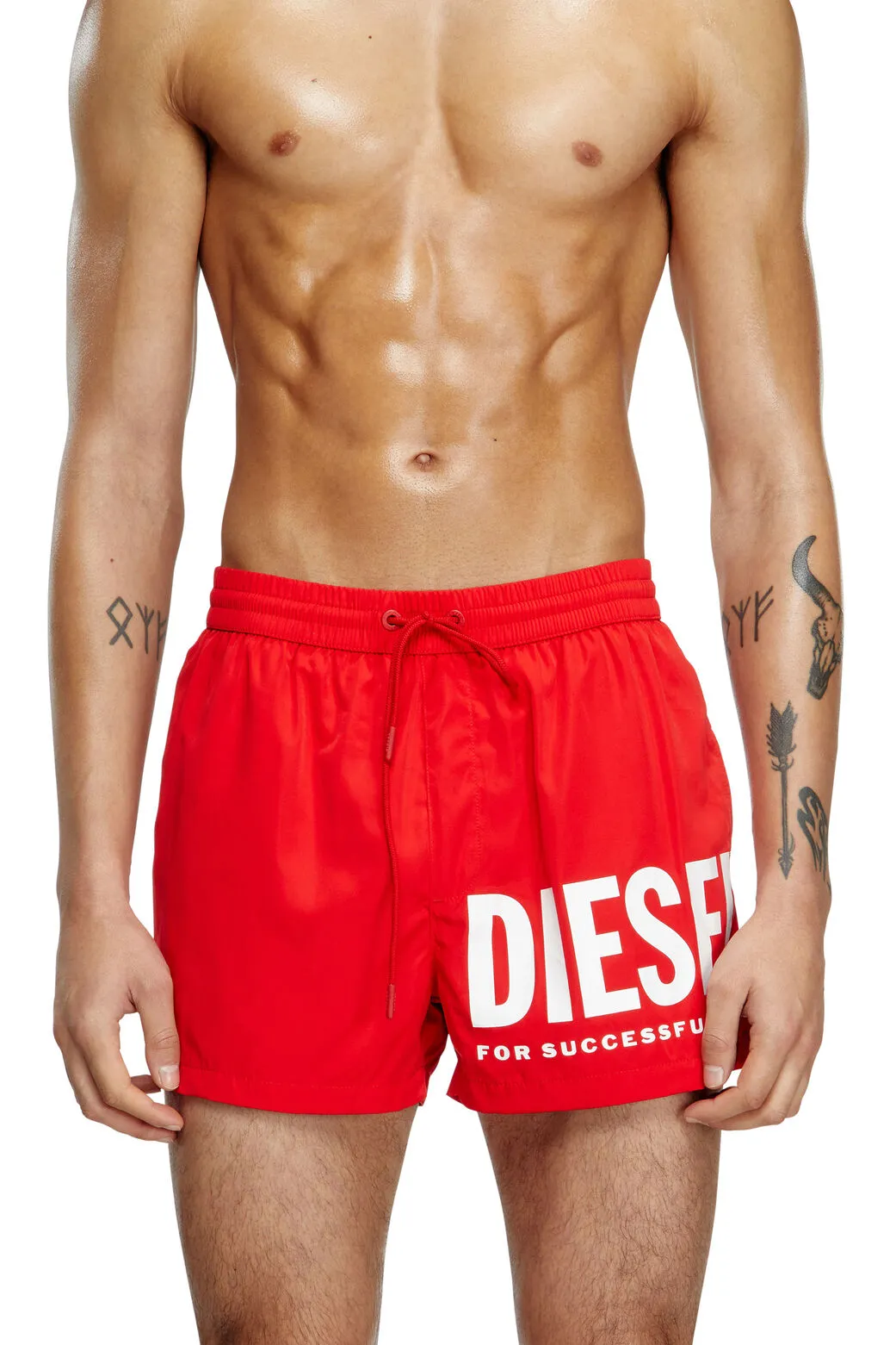Mario-34-D-Core Badeshorts mit Logo-Print Rot/Weiß