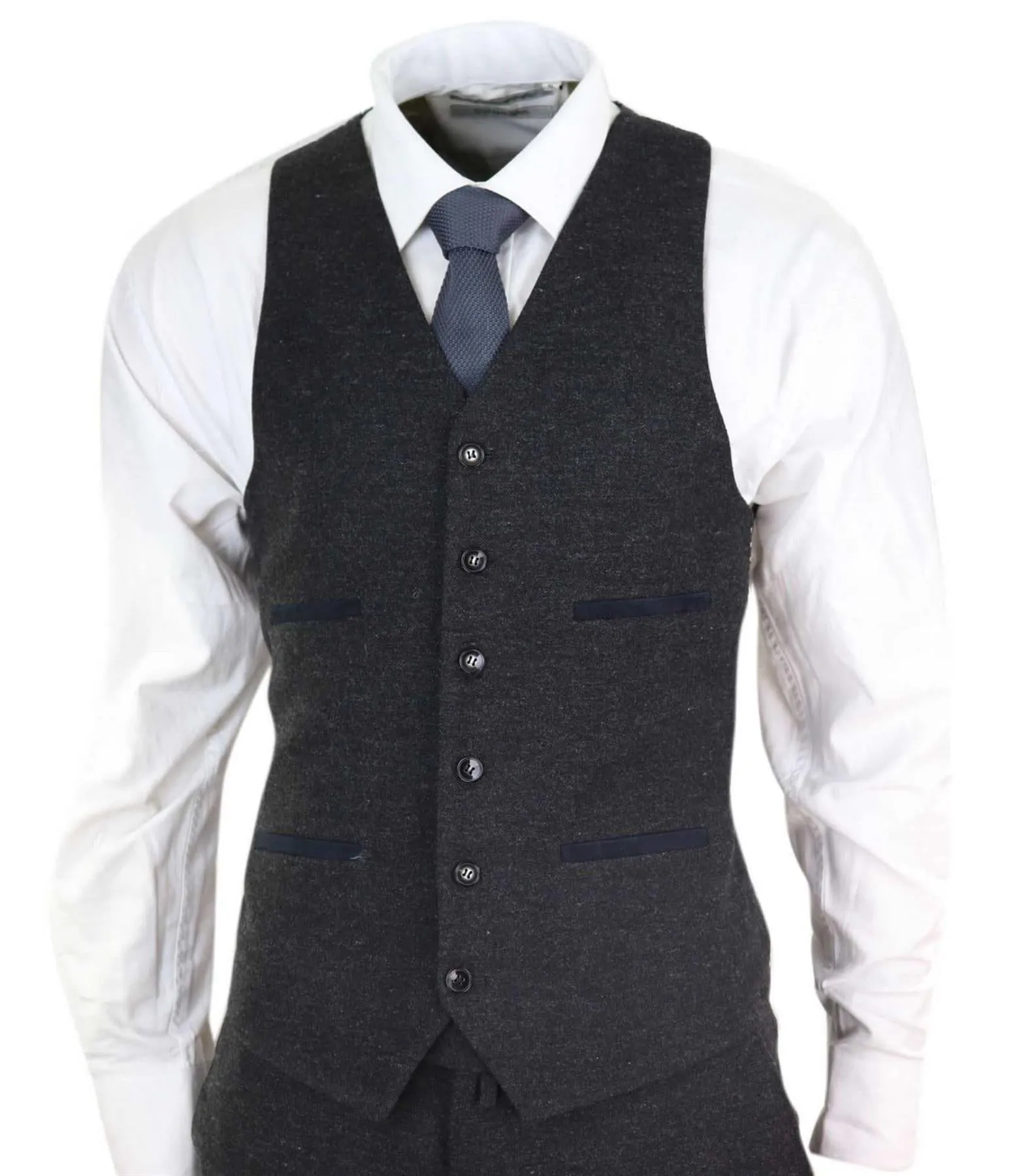 Herren 3-teiliger schwarzer Woll-Tweed Vintage Retro Anzug