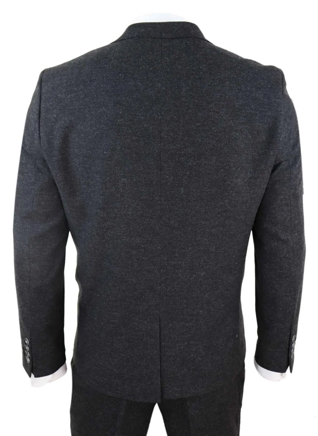 Herren 3-teiliger schwarzer Woll-Tweed Vintage Retro Anzug