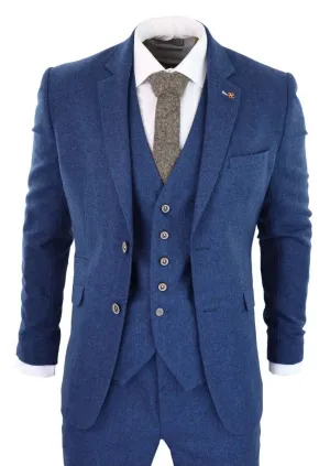 Herren 3-teiliger blauer Tweed-Woll-Köper Vintage-Klassiker Anzug