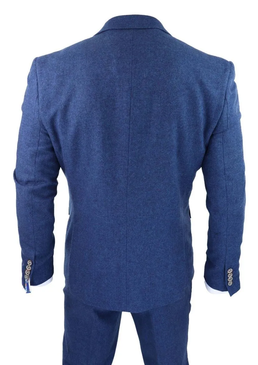 Herren 3-teiliger blauer Tweed-Woll-Köper Vintage-Klassiker Anzug