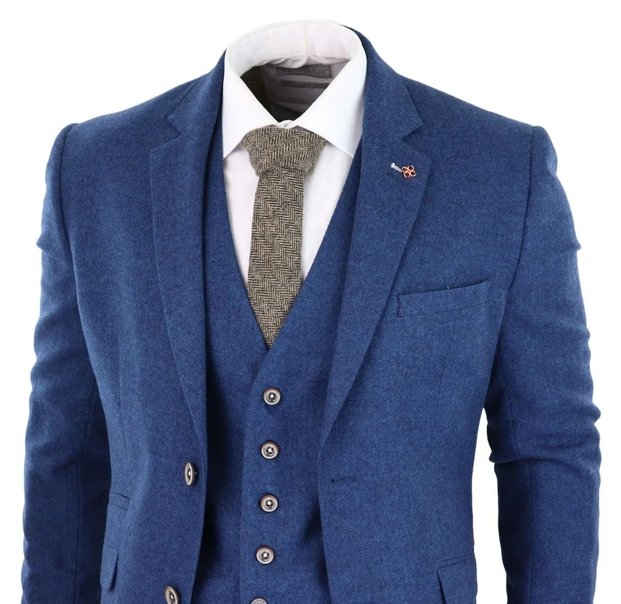 Herren 3-teiliger blauer Tweed-Woll-Köper Vintage-Klassiker Anzug