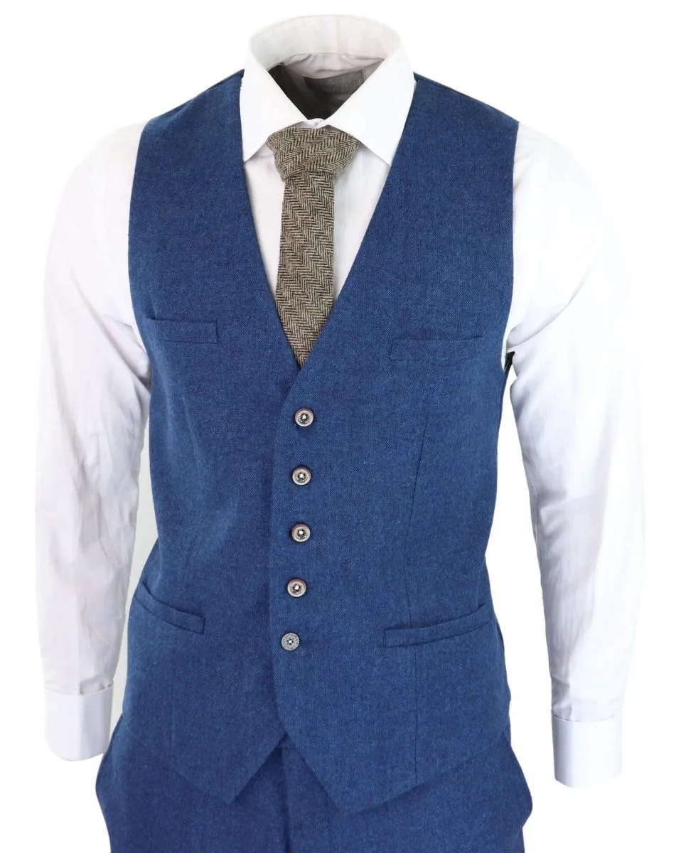Herren 3-teiliger blauer Tweed-Woll-Köper Vintage-Klassiker Anzug