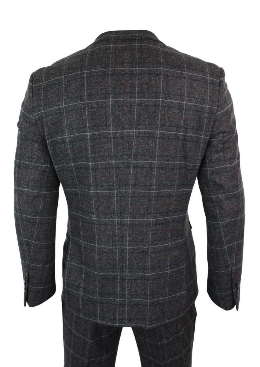 Herren 3-teiliger Vintage Retro-Anzug in Grau meliertem Tweed-Karo