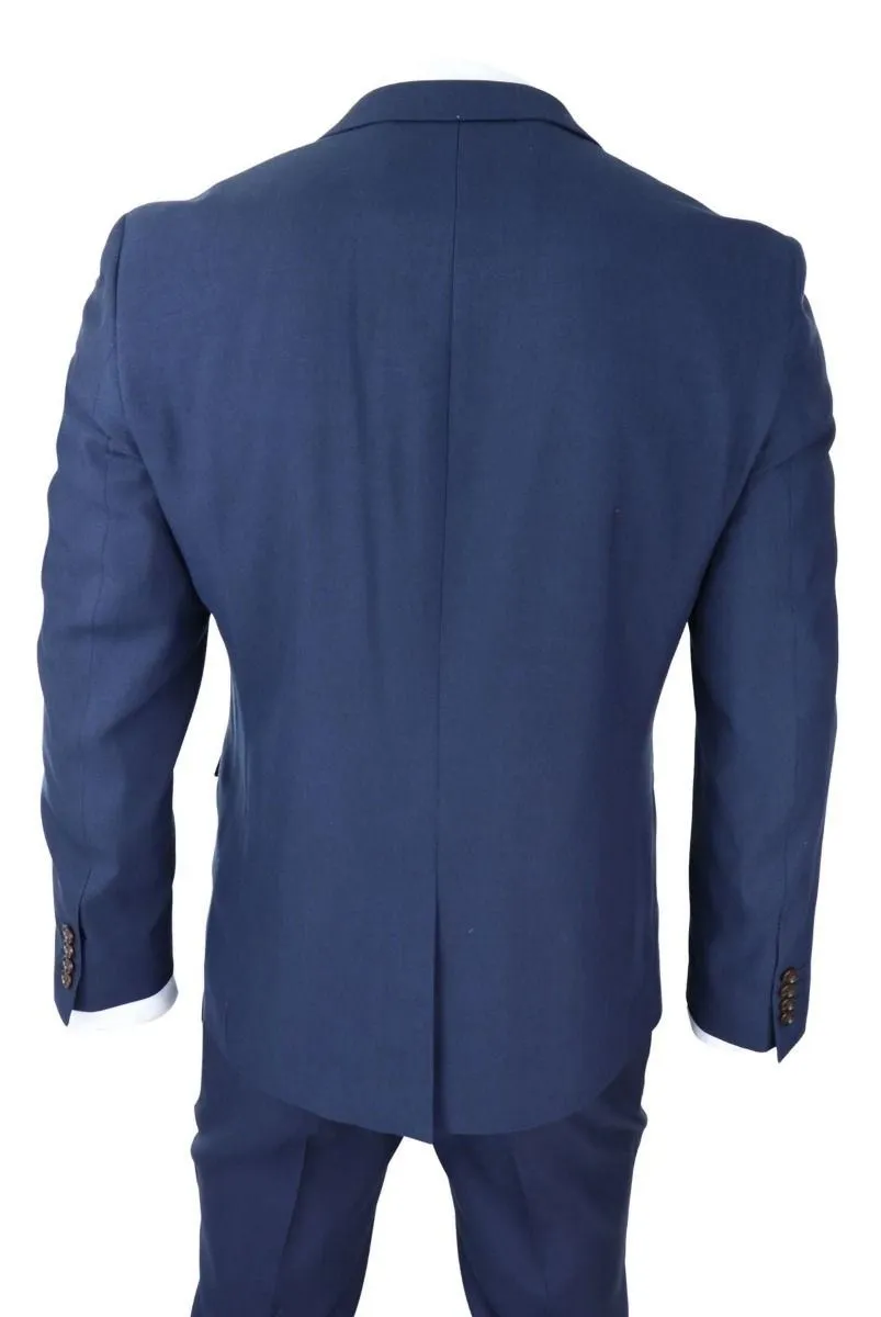 Herren 3-teiliger Marineblauer Klassischer Retro-Anzug
