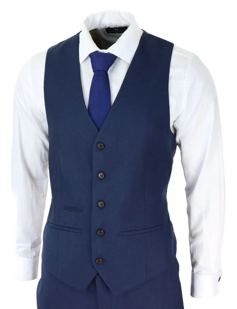 Herren 3-teiliger Marineblauer Klassischer Retro-Anzug