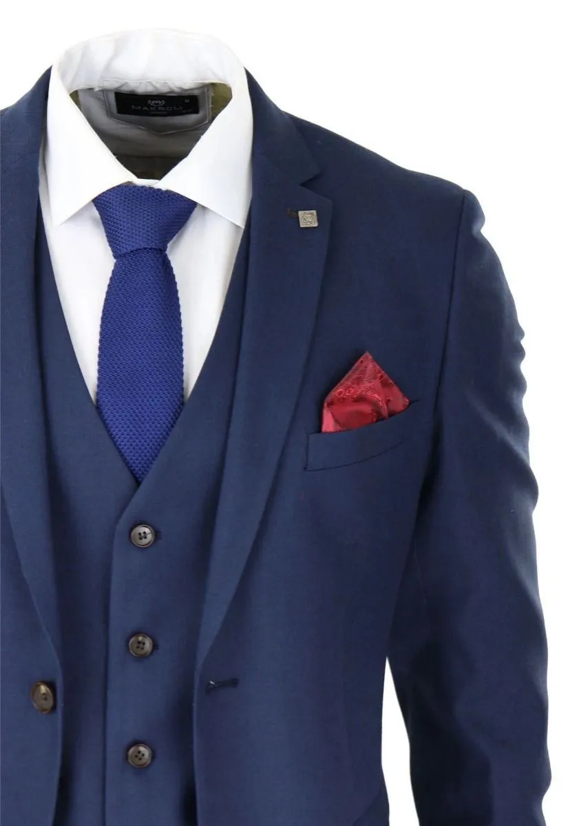 Herren 3-teiliger Marineblauer Klassischer Retro-Anzug