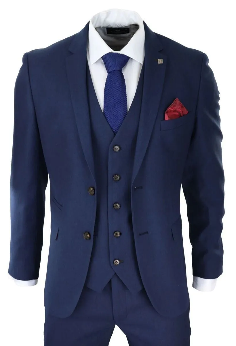 Herren 3-teiliger Marineblauer Klassischer Retro-Anzug
