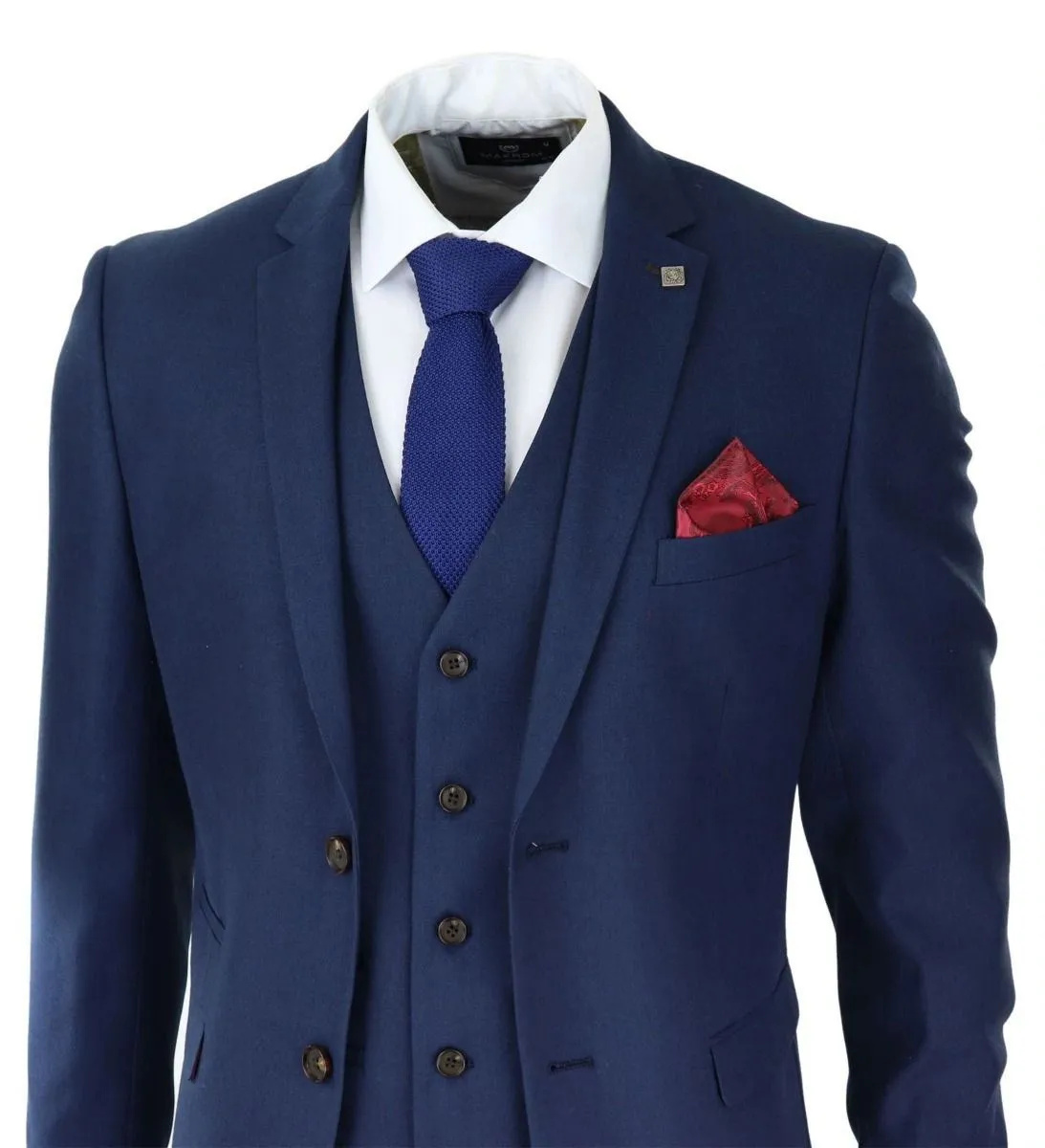 Herren 3-teiliger Marineblauer Klassischer Retro-Anzug