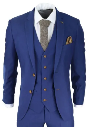 Herren 3-teiliger Royal Blue Birdseye Klassik-Anzug