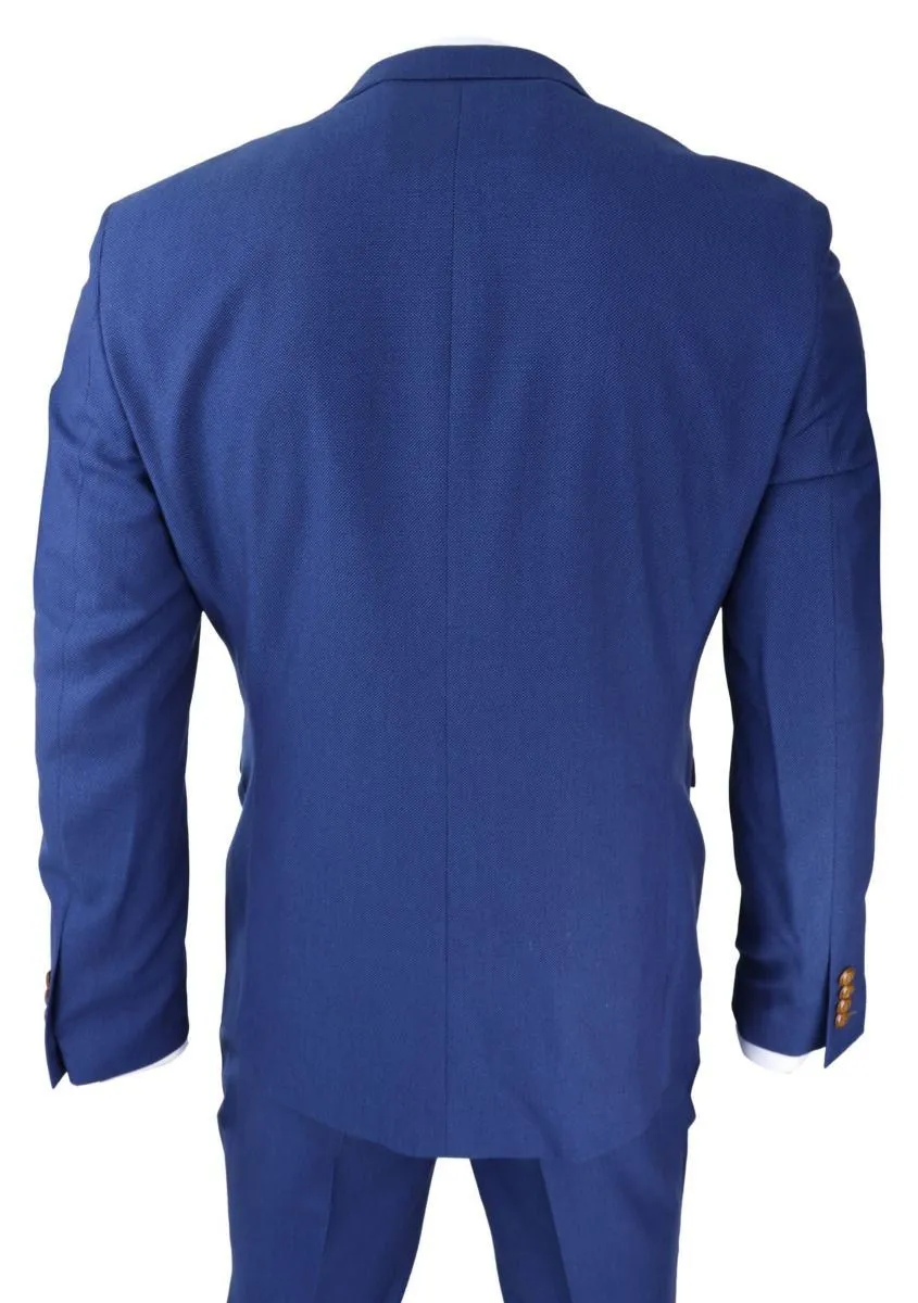 Herren 3-teiliger Royal Blue Birdseye Klassik-Anzug