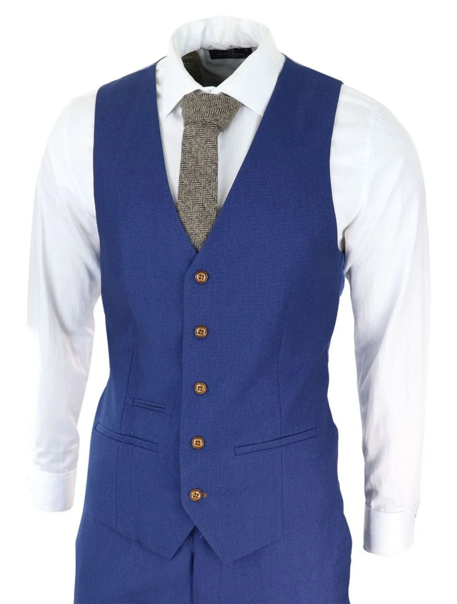 Herren 3-teiliger Royal Blue Birdseye Klassik-Anzug