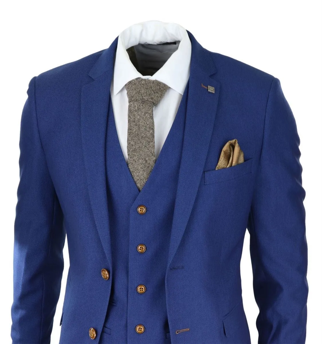 Herren 3-teiliger Royal Blue Birdseye Klassik-Anzug