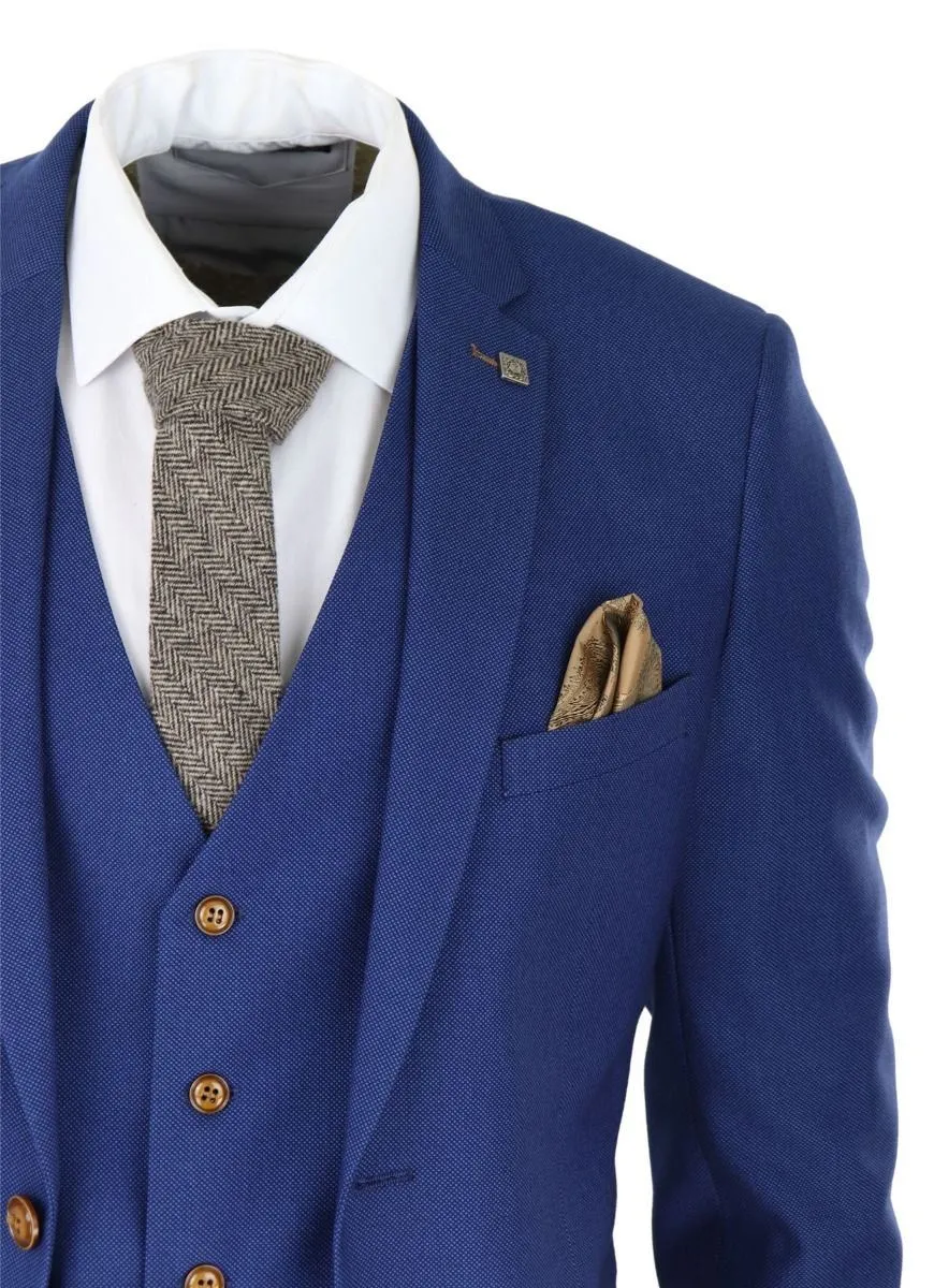 Herren 3-teiliger Royal Blue Birdseye Klassik-Anzug