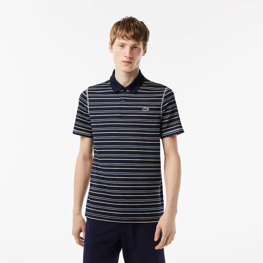 Herren-Golfpolo aus recyceltem Polyester mit Streifen in Marineblau