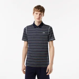 Herren-Golfpolo aus recyceltem Polyester mit Streifen in Marineblau