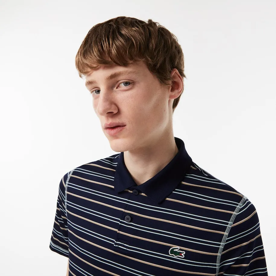 Herren-Golfpolo aus recyceltem Polyester mit Streifen in Marineblau