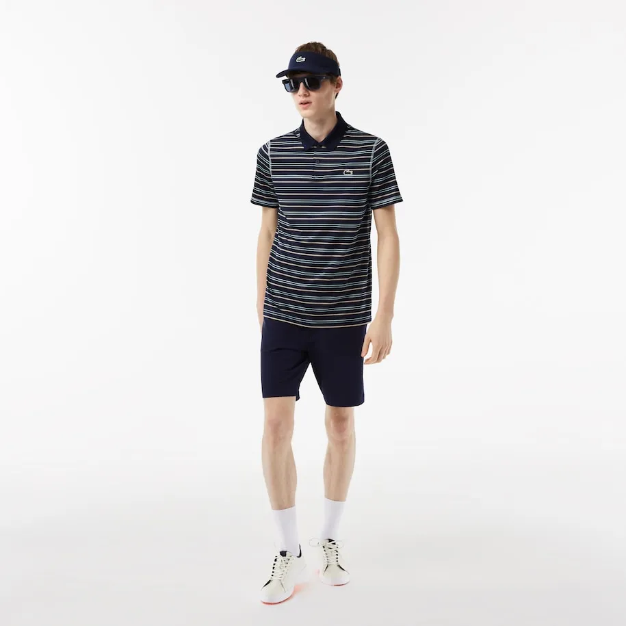 Herren-Golfpolo aus recyceltem Polyester mit Streifen in Marineblau