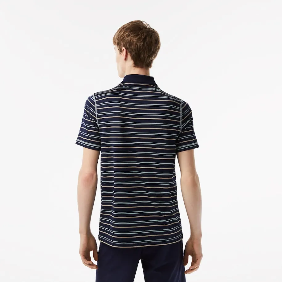 Herren-Golfpolo aus recyceltem Polyester mit Streifen in Marineblau