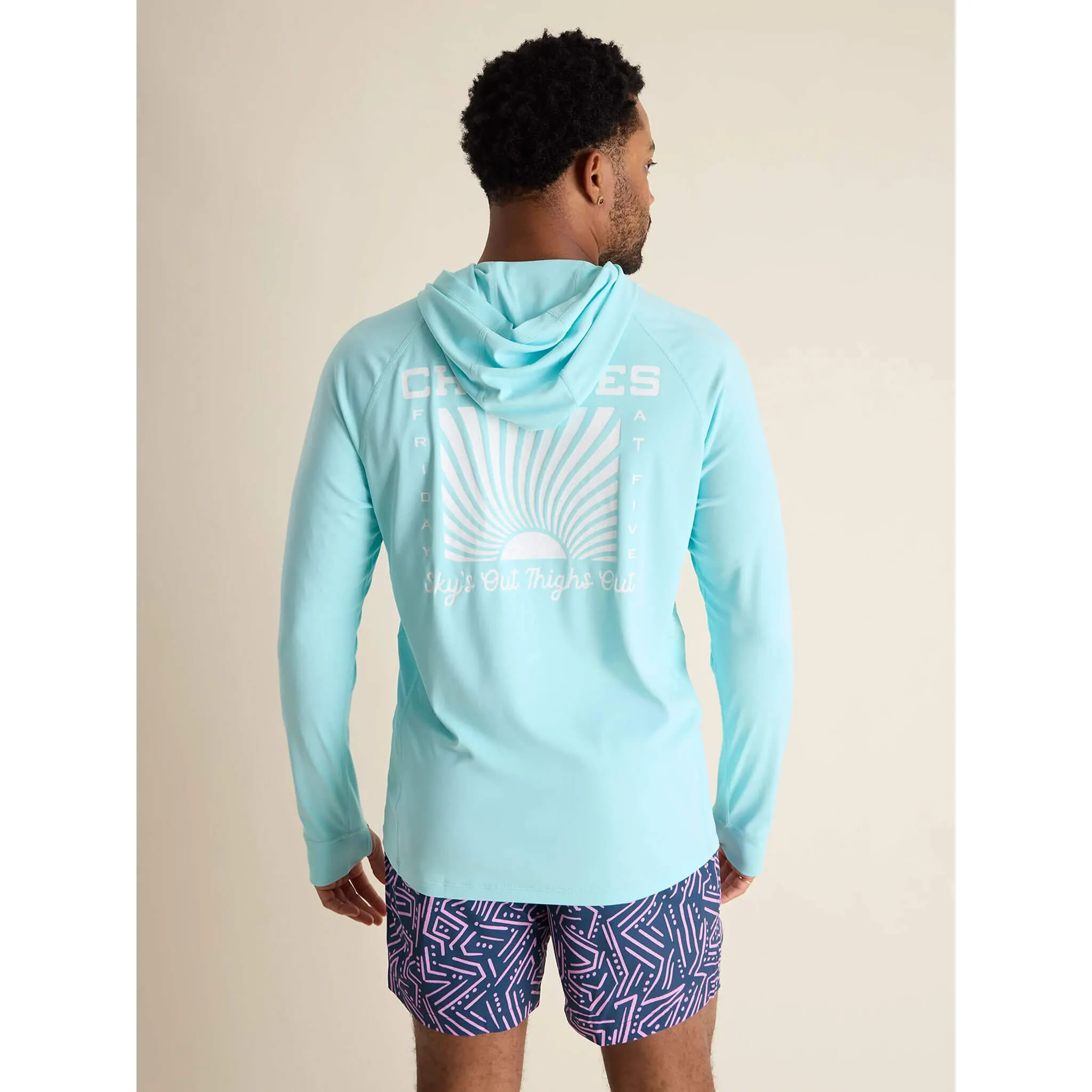 Herren Johnnie-O Chubbies The Kind Of A Big Teal Langarm Sonnenkapuzen T-Shirt - TAQ