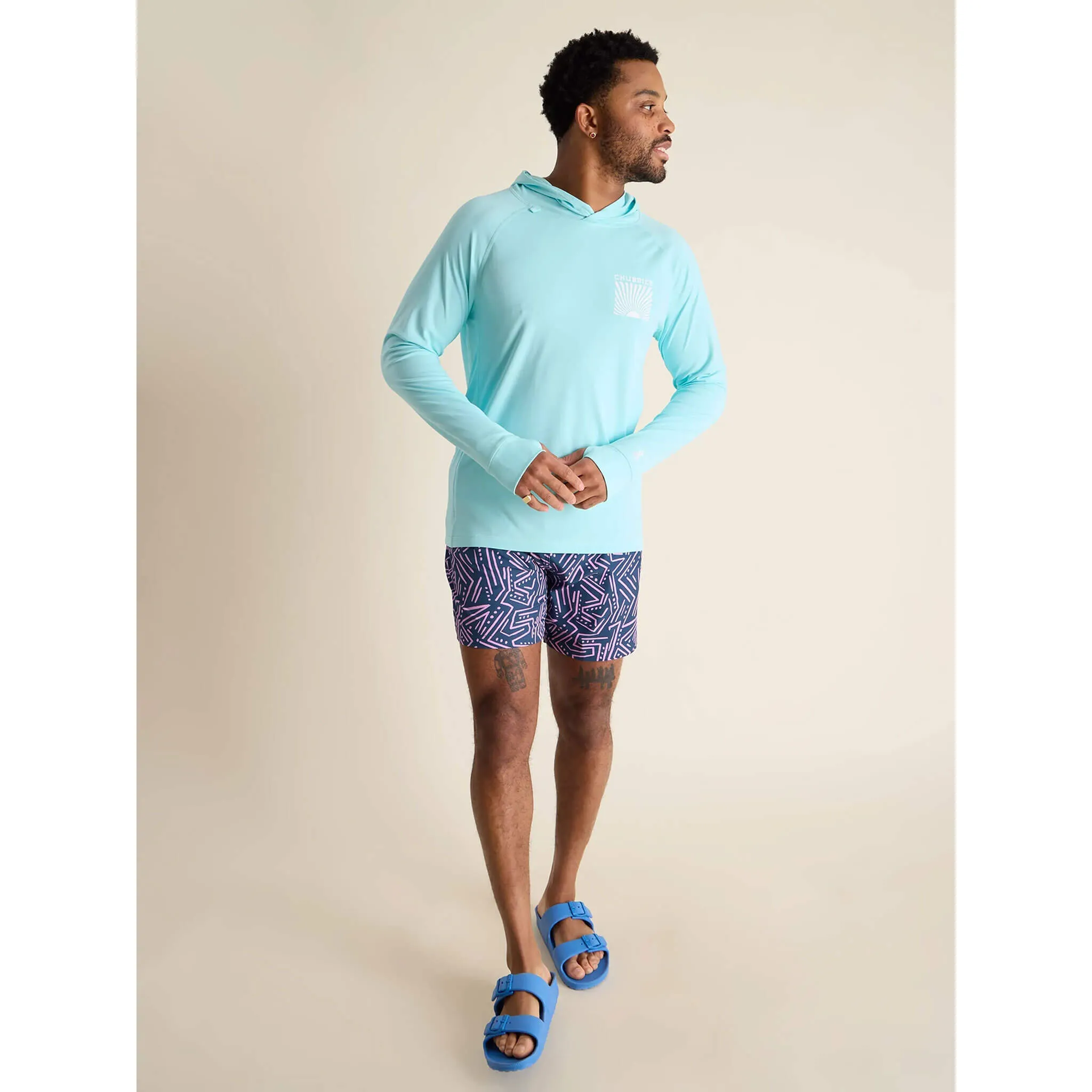 Herren Johnnie-O Chubbies The Kind Of A Big Teal Langarm Sonnenkapuzen T-Shirt - TAQ
