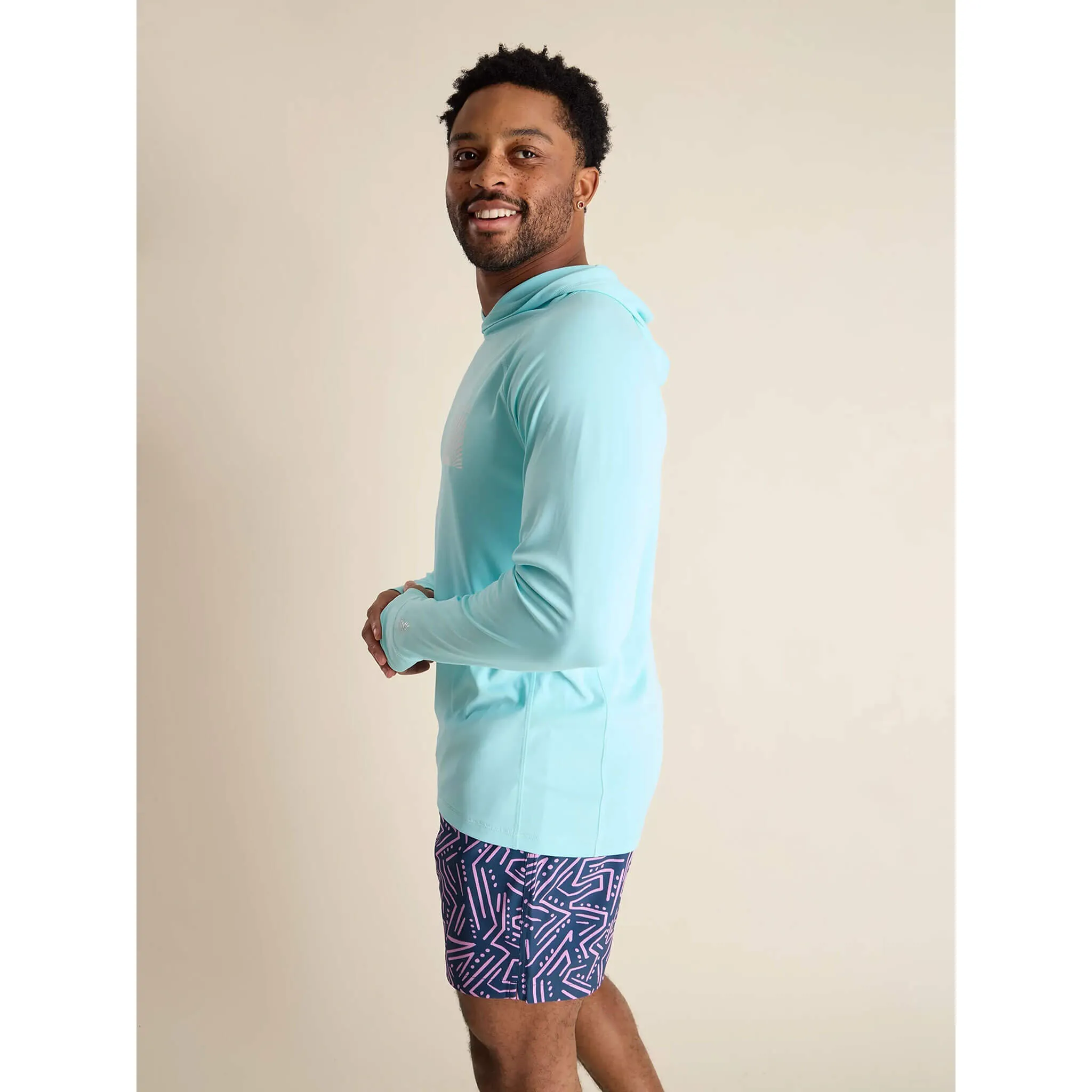 Herren Johnnie-O Chubbies The Kind Of A Big Teal Langarm Sonnenkapuzen T-Shirt - TAQ