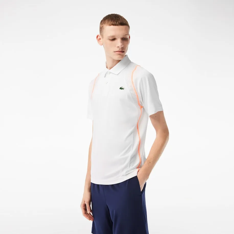Herren Lacoste Tennis Polohemd aus recyceltem Polyester Weiß / Orange