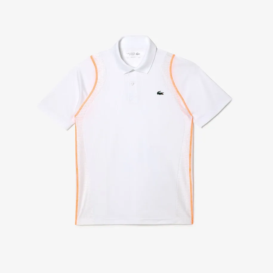 Herren Lacoste Tennis Polohemd aus recyceltem Polyester Weiß / Orange