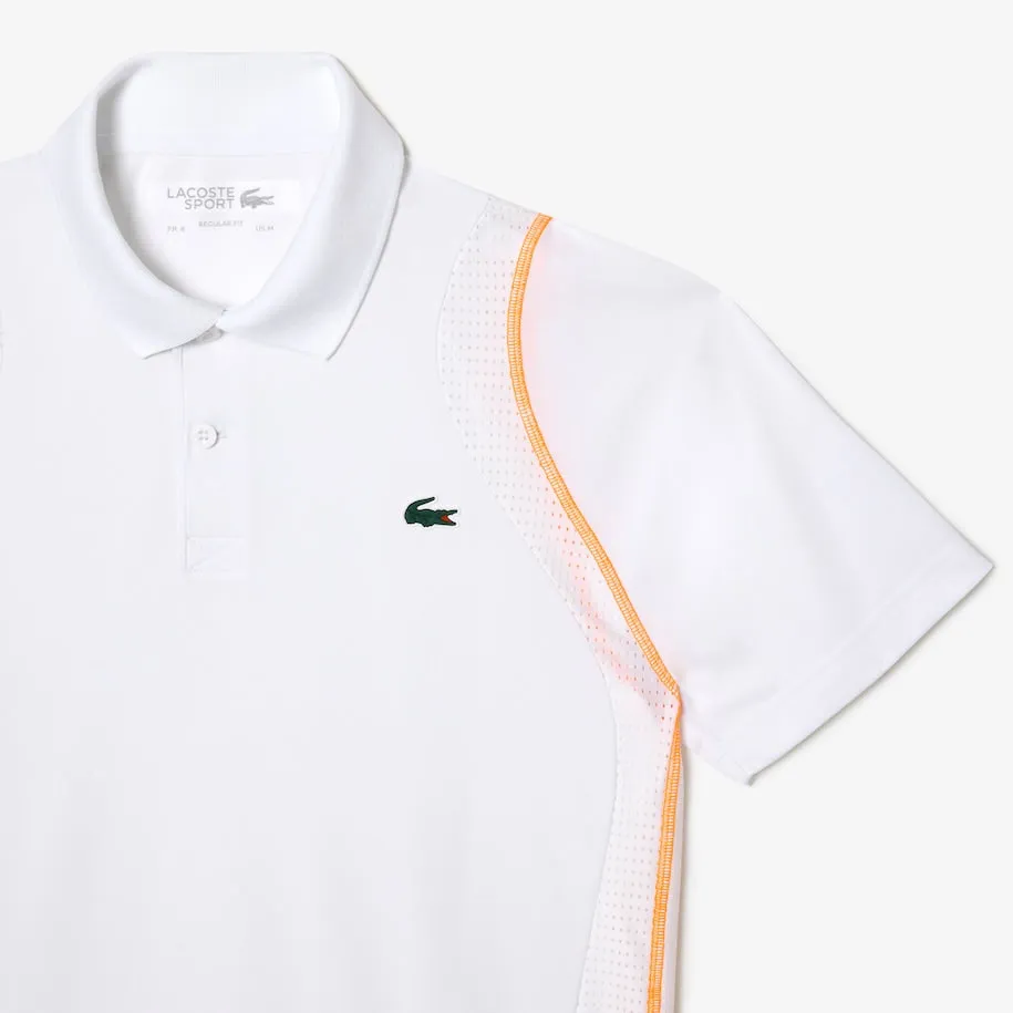 Herren Lacoste Tennis Polohemd aus recyceltem Polyester Weiß / Orange