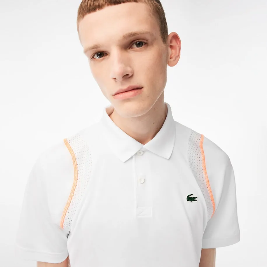 Herren Lacoste Tennis Polohemd aus recyceltem Polyester Weiß / Orange