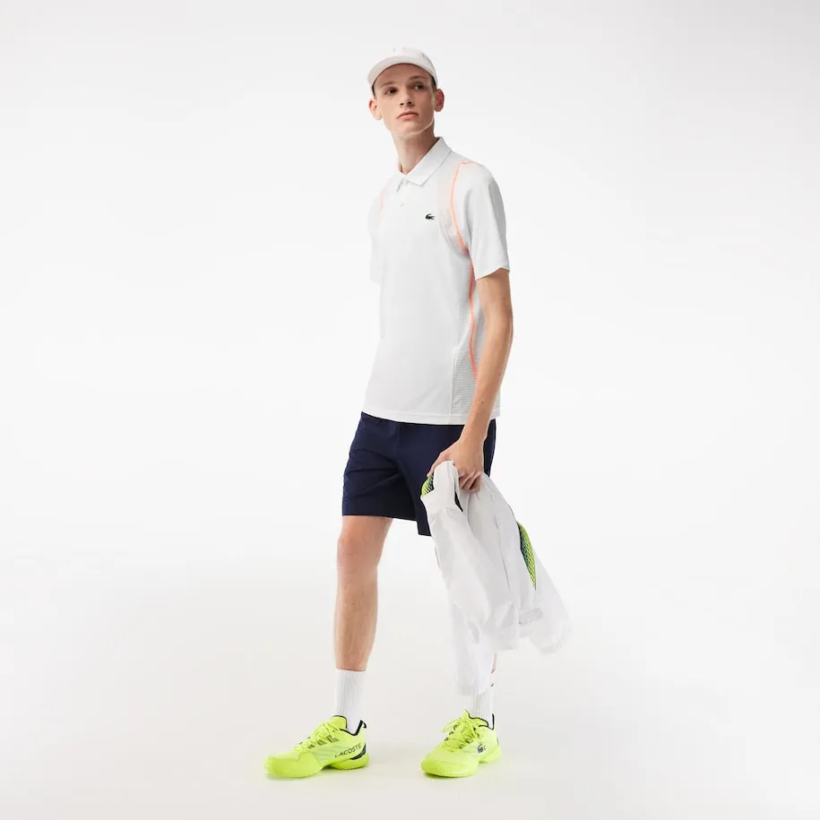 Herren Lacoste Tennis Polohemd aus recyceltem Polyester Weiß / Orange