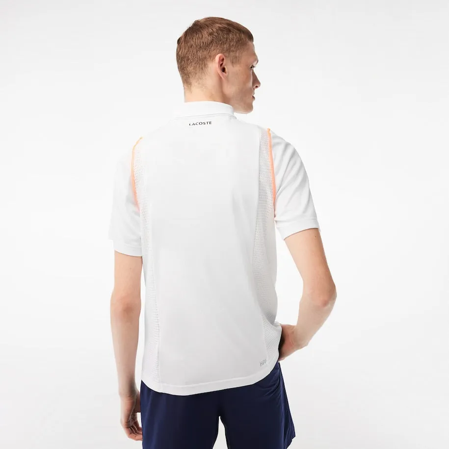 Herren Lacoste Tennis Polohemd aus recyceltem Polyester Weiß / Orange