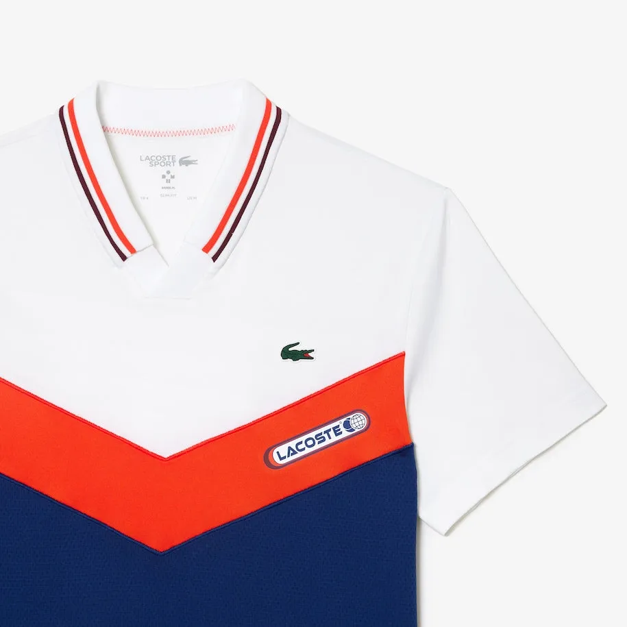 Herren Lacoste Tennis x Daniil Medvedev Slim Fit Nahtloses Polo  Weiß / Orange / Bordeaux / Marineblau