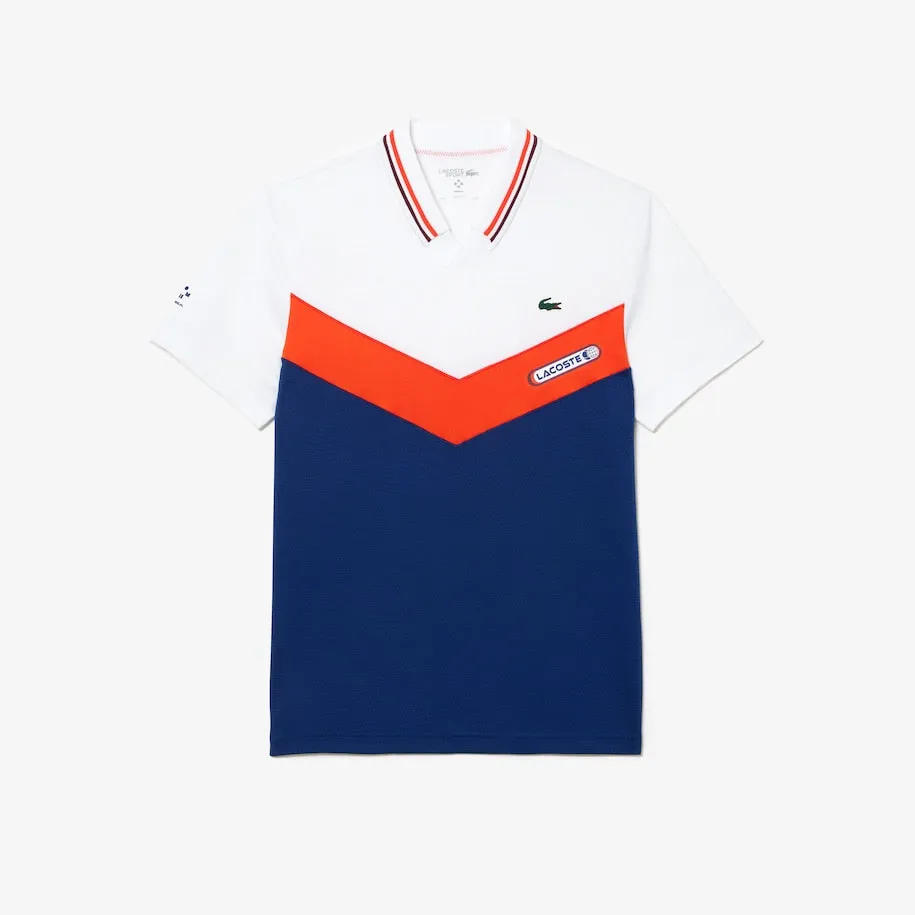 Herren Lacoste Tennis x Daniil Medvedev Slim Fit Nahtloses Polo  Weiß / Orange / Bordeaux / Marineblau