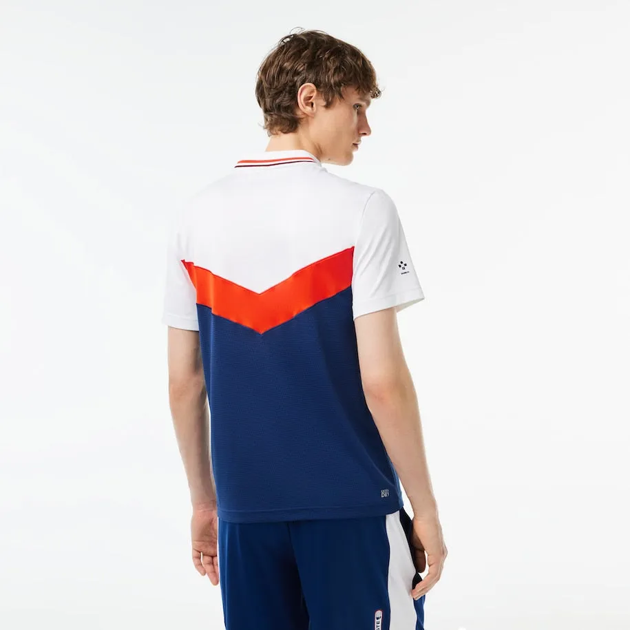 Herren Lacoste Tennis x Daniil Medvedev Slim Fit Nahtloses Polo  Weiß / Orange / Bordeaux / Marineblau