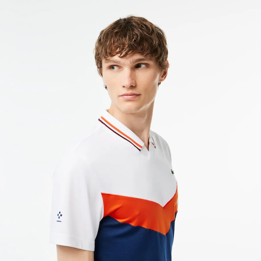 Herren Lacoste Tennis x Daniil Medvedev Slim Fit Nahtloses Polo  Weiß / Orange / Bordeaux / Marineblau